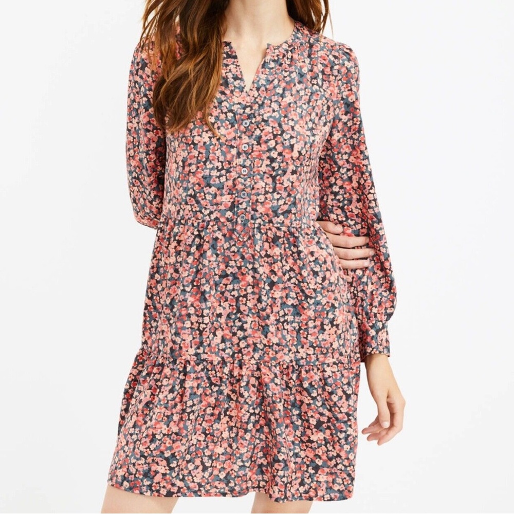 LOFT Floral Long Sleeve Dress - Pink and Black